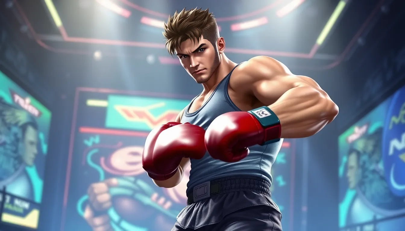 Steve Fox from Tekken in a boxing stance in a modern gaming environment.